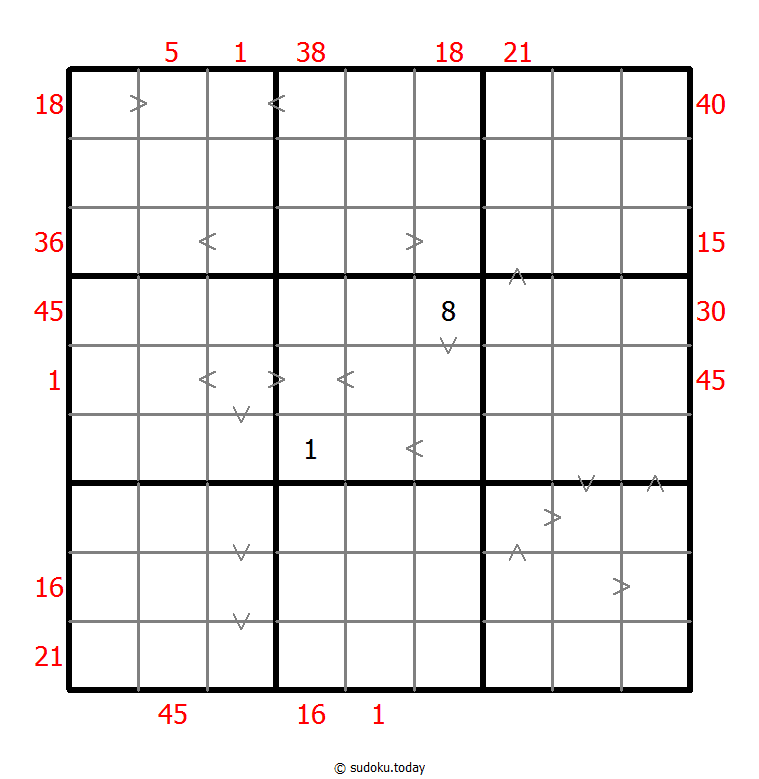 Hybrid Sudoku ( X Sums + Greater Than )